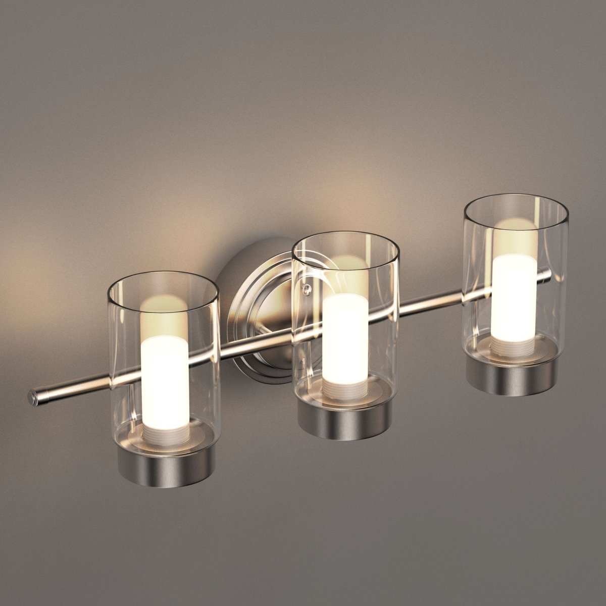 3-Light Clear Glass Bathroom Vanity Light – Brushed Nickel