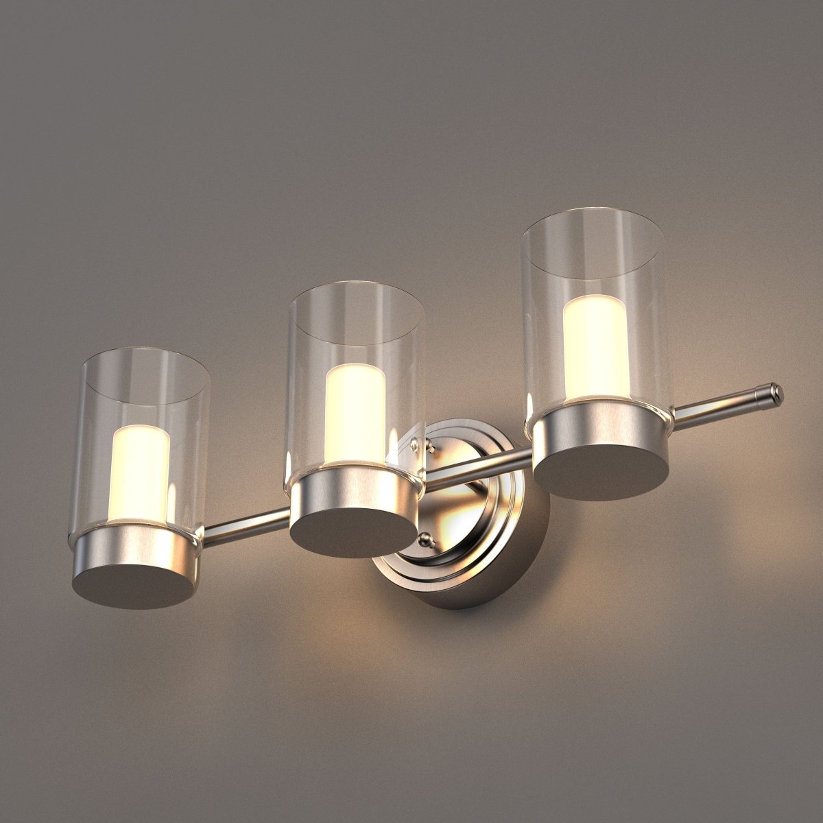 3-Light Clear Glass Bathroom Vanity Light – Brushed Nickel